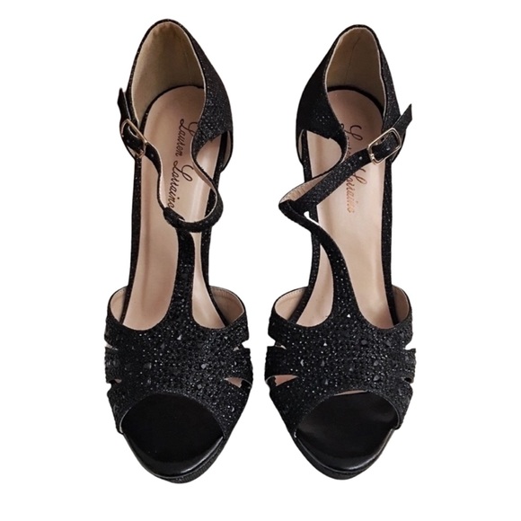 👑HP 12/16👑lauren lorraine black sparkle heels - Picture 4 of 6
